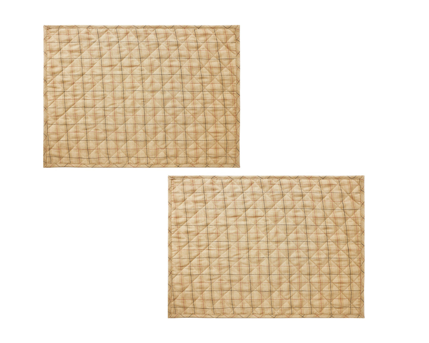 Quilted PLACEMAT beige with black & red Country Plaid 14"X19" by HOME HEART Brands/Table mat(5931)