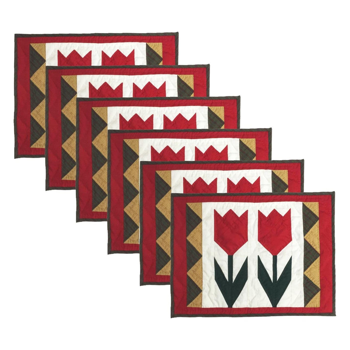 Hand made hand quilted crafted placemats, tablemats, table topper, patchwork Calico Tulip 14"X19" by HOME HEART Brands (Made in India)