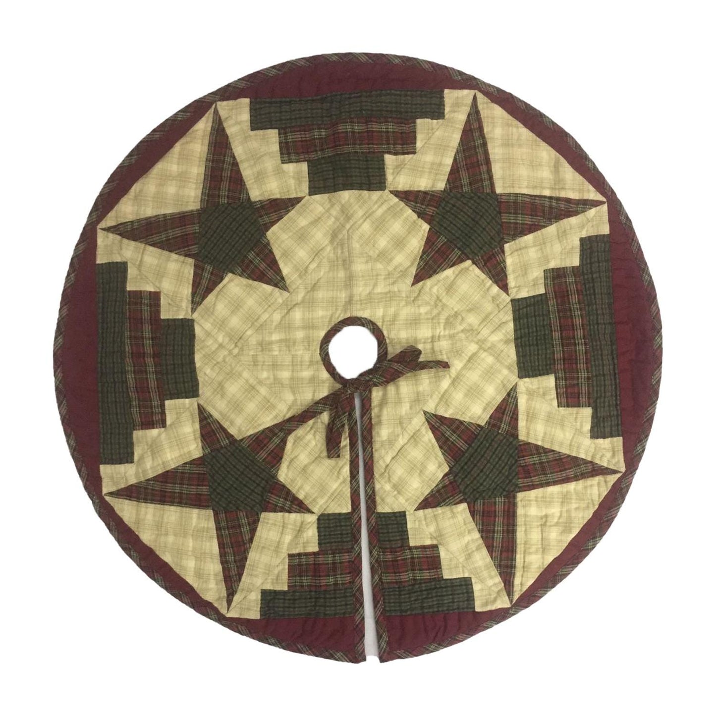 Christmas tree skirt 24" inch hand made hand quilted star & stripes plaid Heirloom Quality tree skirt by HOME HEART Brands( Made in India)