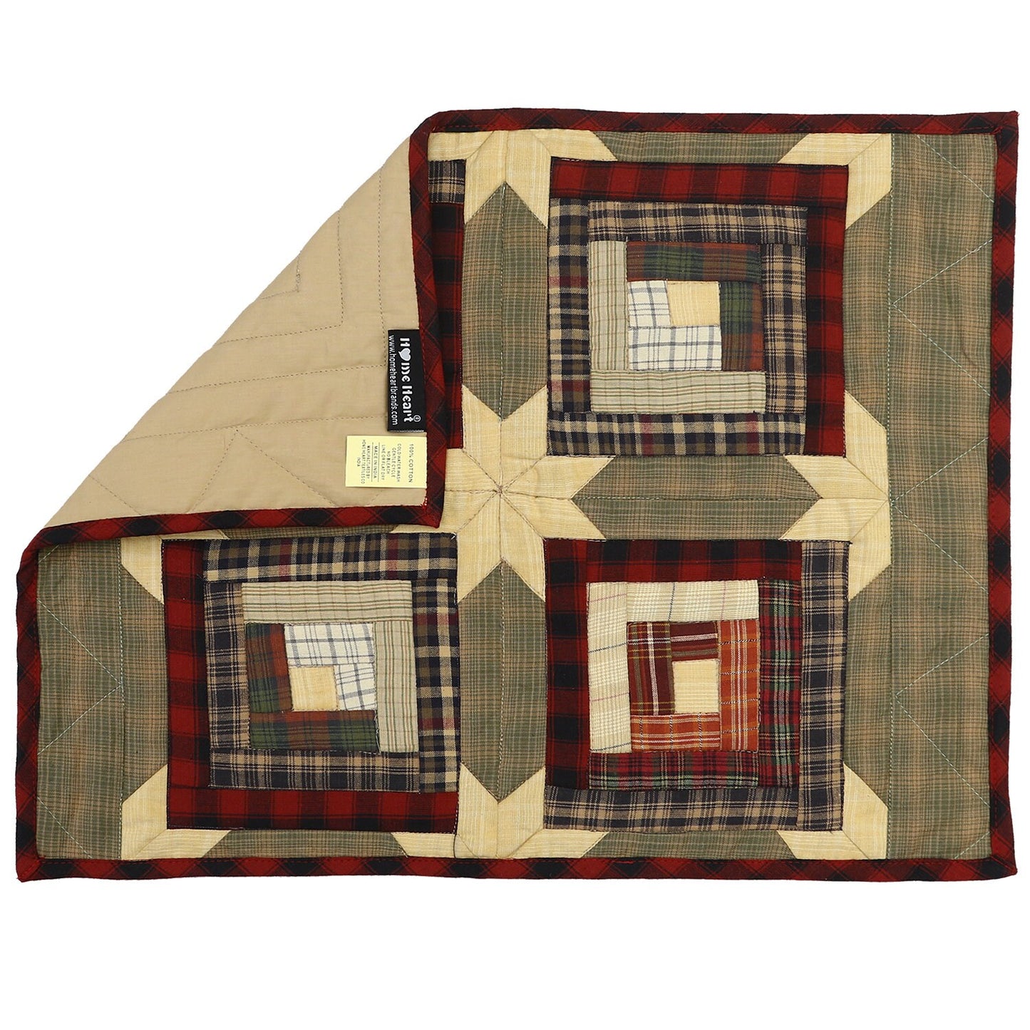 Quilted Placemat & Table toppers Tablemat Country Cabin Green gold by HOME HEART Brands(Made in India)