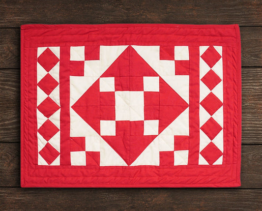 Quilted placemats / Tablemat patchwork red diamond square red country by HOME HEART Brands(Made in India)