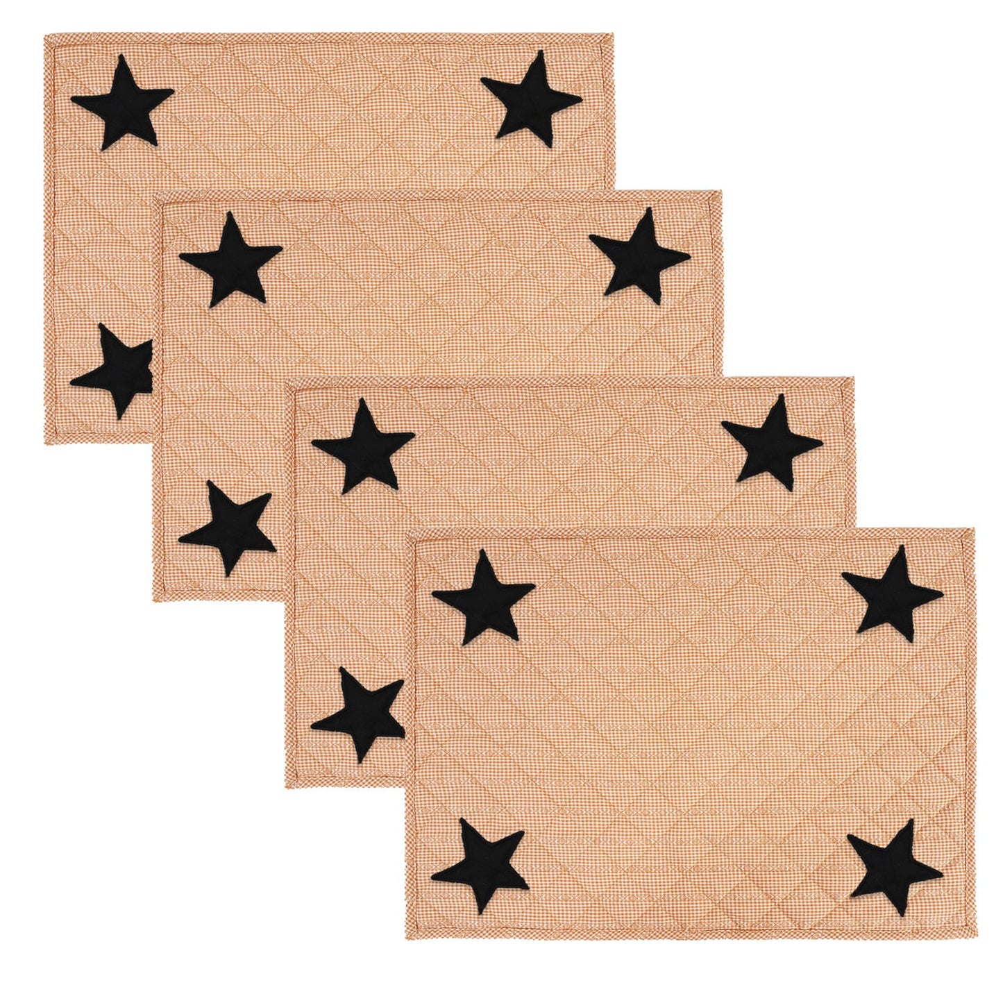 Quilted PLACEMAT & Table toppers Table mat black star embroidered peach brown Country Plaid 14"X19" by HOME HEART Brands(Made in India)