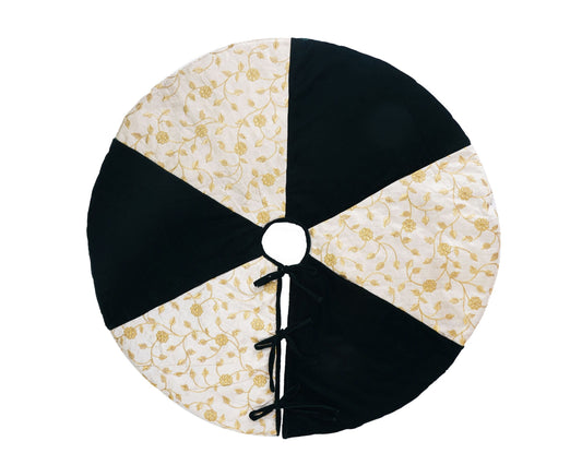 Christmas tree skirt 36" round Micro Velvet green with Gold Embroidered silk fabric Thick Double Layer by HOME HEART Brands