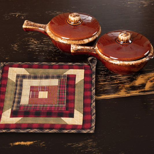 Quilted Pot Holder/Table topper/hot pads patchwork for kitchen Country Cabin Mix 9"x9" by HOME HEART Brands( Made in India)