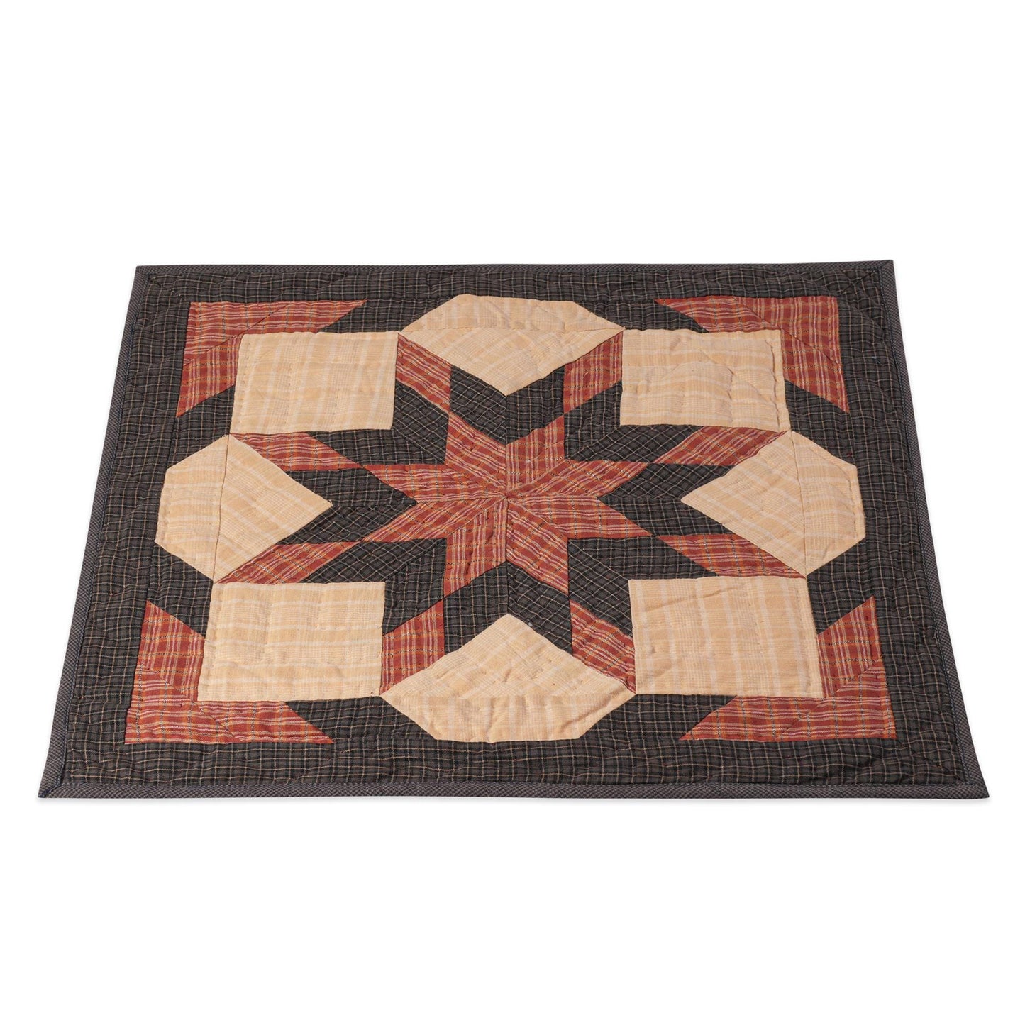 Hand made Hand quilted Throw Quilt, Table Topper 20"x20" Lone star red black plaid quilt by Home Heart brands (Made in India)