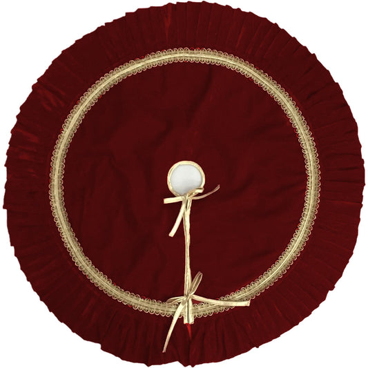 Tree Skirt with ruffle Handcrafted burgundy wine Velvet, Gold Trim & gold border Double Layer Heirloom by HOME HEART Brands(Made in India)