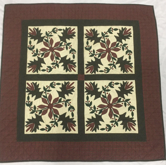 Hand made Throw Quilt, Table Toppers 44"x44" christmas poinsettia embroidered Hand Quilted Cotton quilt by Home Heart brands (Made in India)