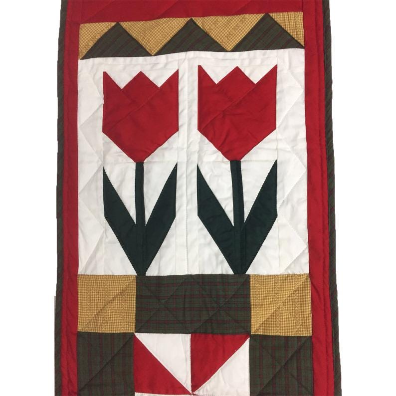 Tulip hand made, hand quilted table runner, throw, patchwork Table Toppers Calico Country cotton fabric by HOME HEART Brands(made in INDIA)