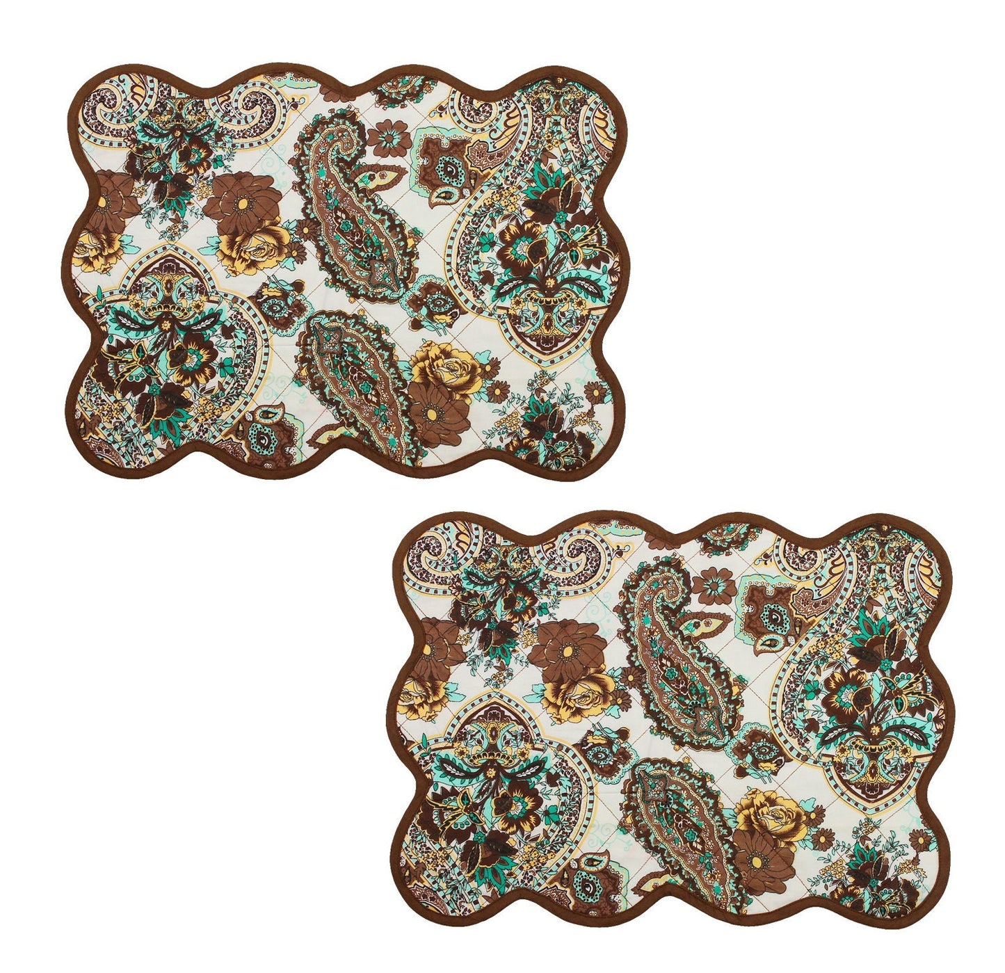 Quilted placemat, table mat & Table toppers green and gold 14"X19" by HOME HEART Brands( made in INDIA)