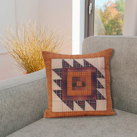 Pillow cover 16"x16" inch hand quilted cushion cover, decorative throw pillow cover Harvest log cabin  by HOME HEART Brands(made in India)