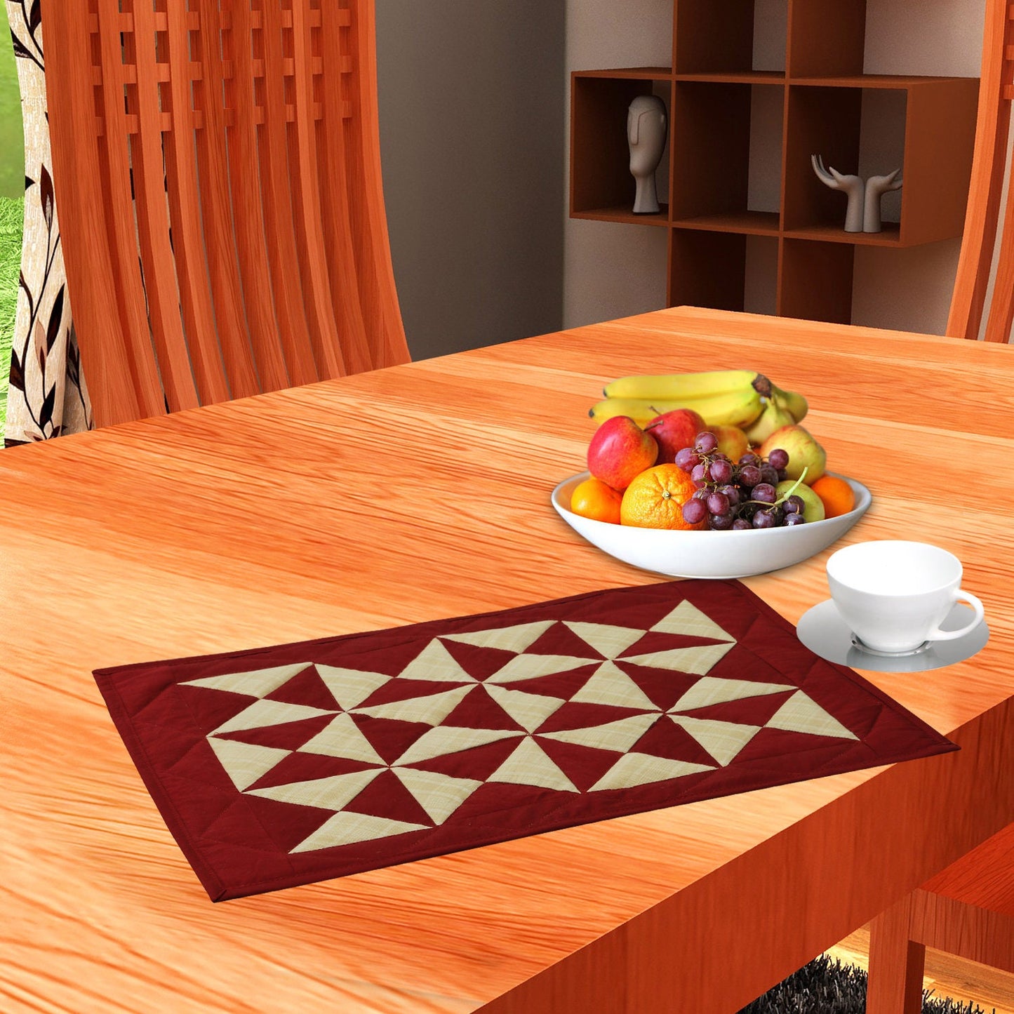Quilted placemats tablemat patchwork 14"X19" Country Kaleidoscope Burgundy Khaki by HOME HEART Brands(Made in India)