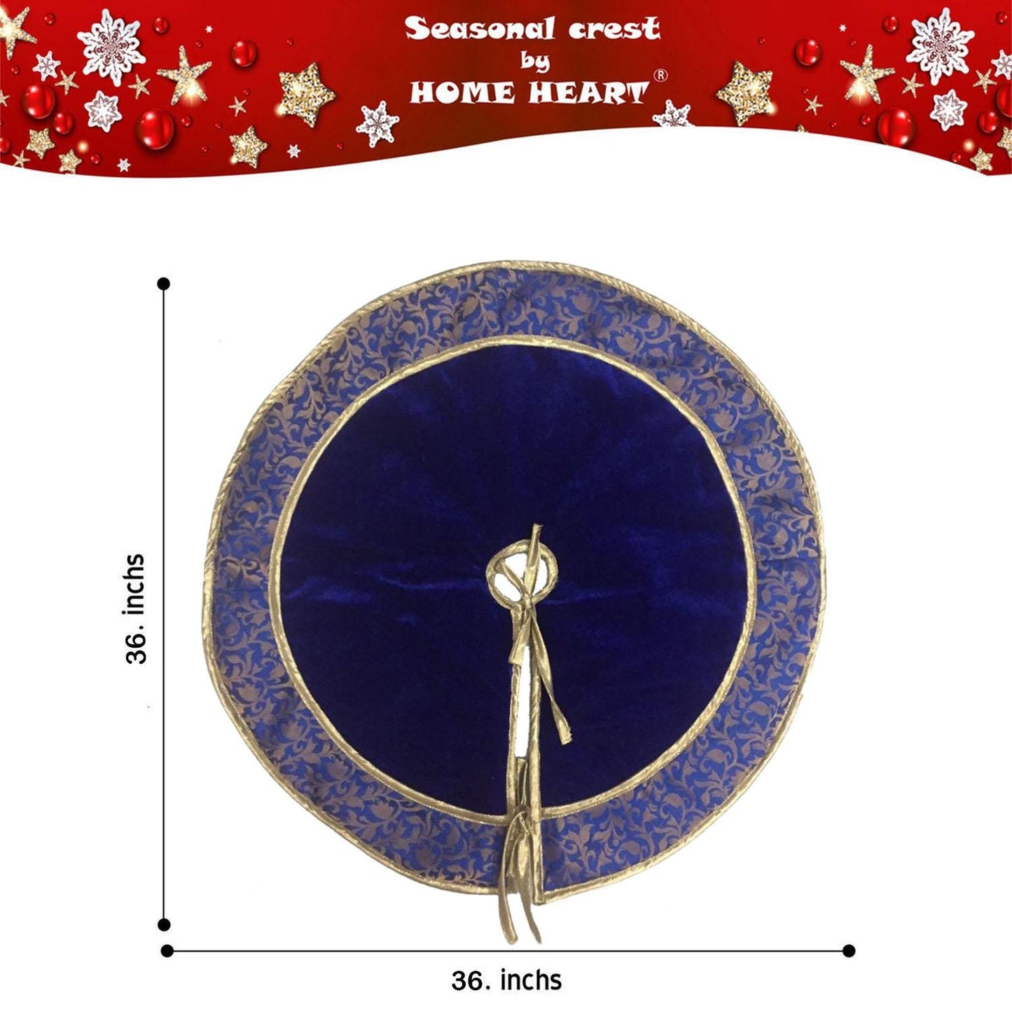 Christmas tree skirt classic micro imperial blue Velvet fabric with matching Brocade Fabric Border Thick Double Layer by HOME HEART Brands