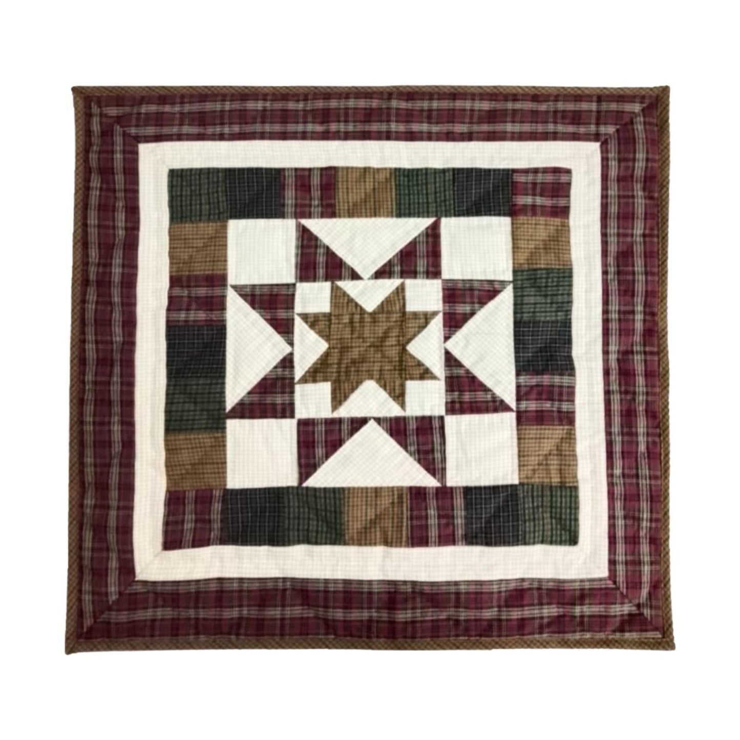 Barn star quilted 19"X19" hand crafted block square quilt, small quilt, Table Topper calico fabric by Home Heart brands (Made in India)