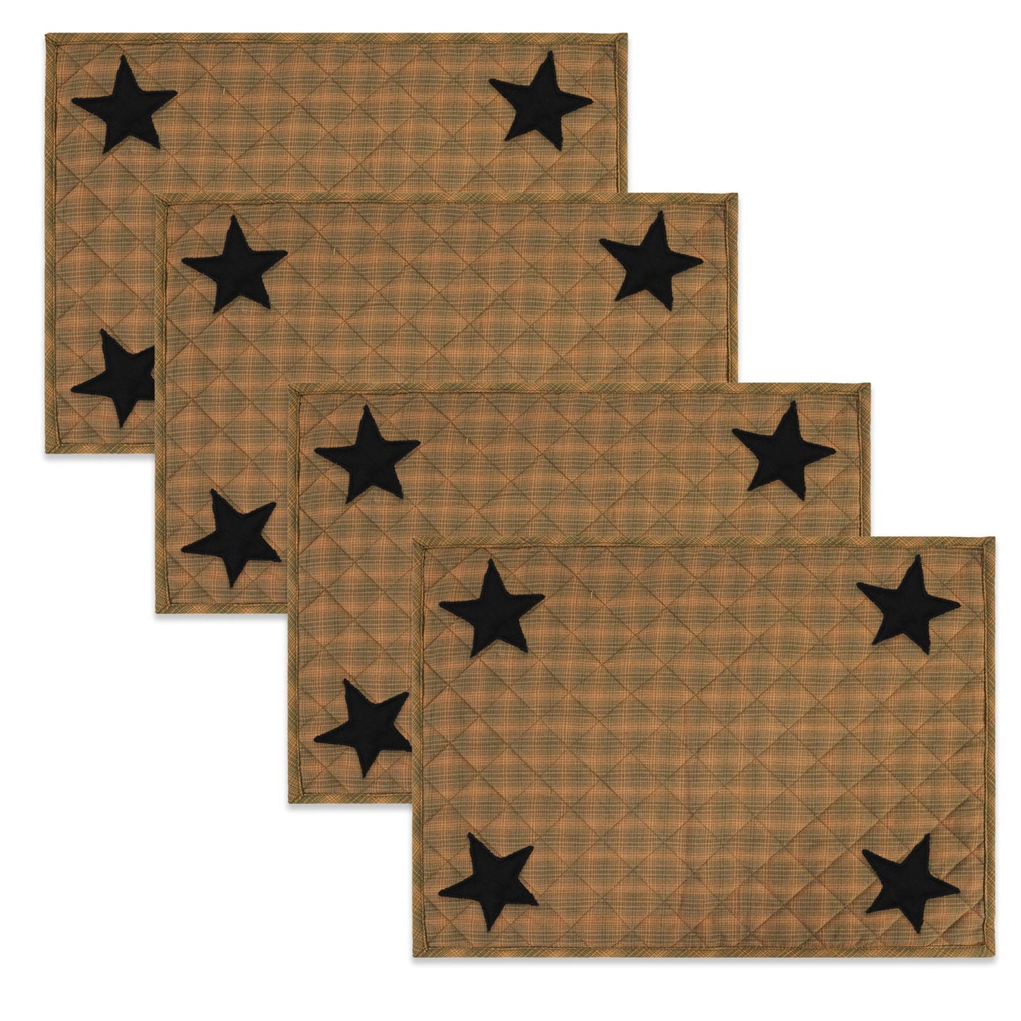Quilted PLACEMAT & Table toppers Table mat black star embroidered green accented Country Plaid 14"X19" by HOME HEART Brands(Made in India)