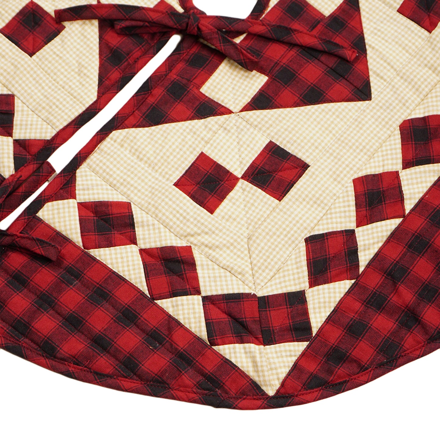 Christmas tree skirt quilted patchwork Red diamond square plaid Thick Double Layer Heirloom Quality by HOME HEART Brands(Made in India)