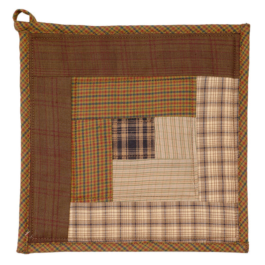 Quilted Pot Holder/Table topper/hot pads patchwork for kitchen Country log Cabin Mix 9"x9" by HOME HEART Brands( Made in India)