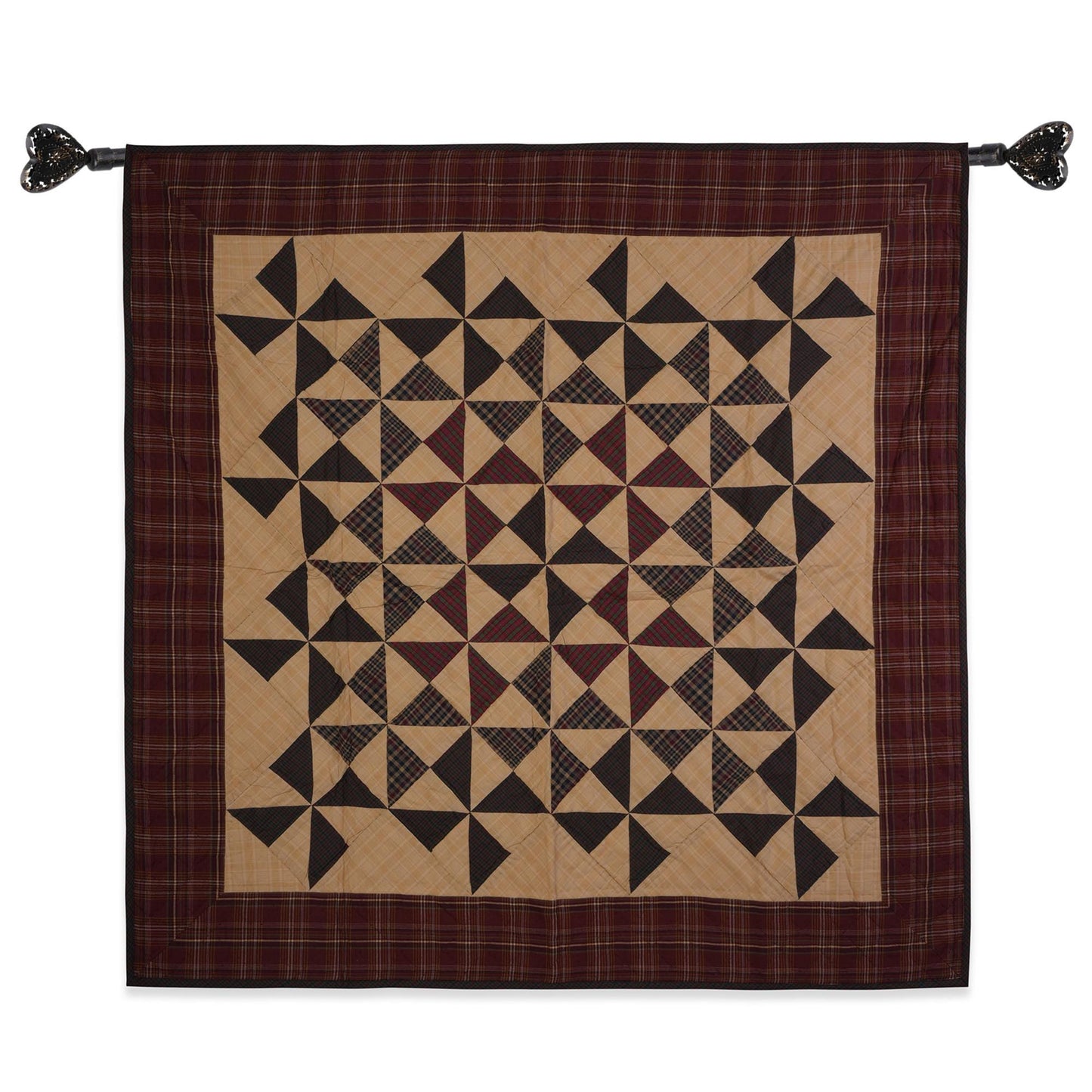 Hand made calico plaid Pinwheel 44"x44" Cotton Hand Quilted patchwork Wall hanging & Toppers, baby quilt by HOME HEART Brands