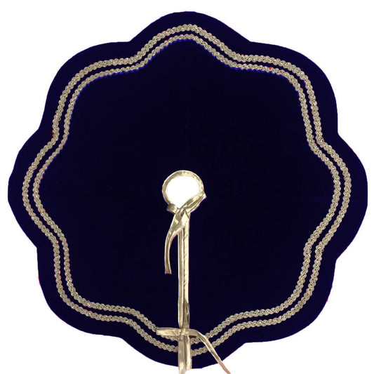 Christmas Tree Skirt Handcrafted Scallop Design Navy blue Velvet, silver Trim Double Layer Heirloom by HOME HEART Brands(Made in India)