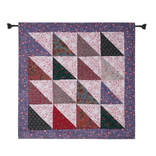 Hand Quilted small quilt 20"x20" table topper,square block, wall hanging Calico Flying Geese rod pocket by HOME HEART Brands(Made in India)