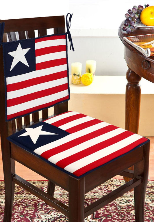 Chair Pad Premium tapestry cotton fabric OLD GLORY 2 inch thick seat pad with ties Any Size Available by Home Heart Brands(Made in India)