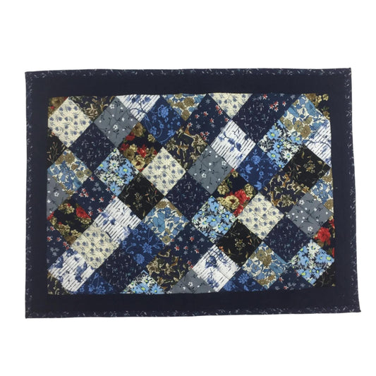 quilted placemats tablemats patchwork Flower Garden, Blue white Calico multi floral print  14"X19" by HOME HEART Brands (Made in India)