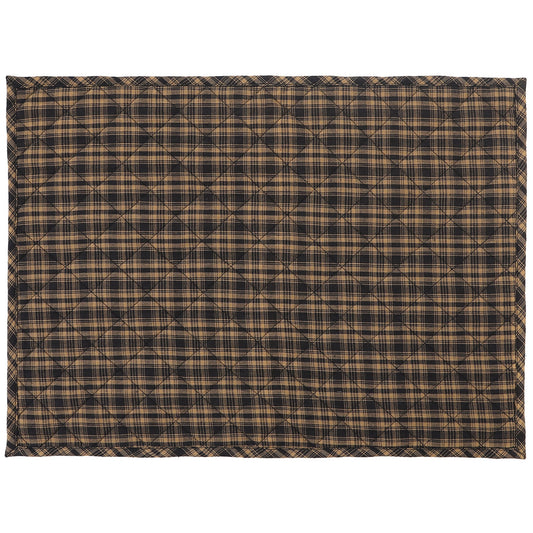 Quilted PLACEMAT Black/Beige Country Plaid Country Plaid 14"X19" by HOME HEART Brands/Tablemat