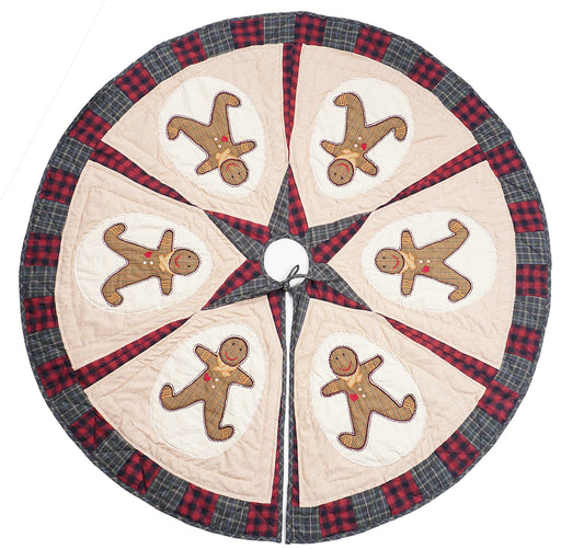 Christmas tree skirt quilted patchwork embroidered Ginger bread plaid thick Double Layer Heirloom by HOME HEART Brands(Made in India)