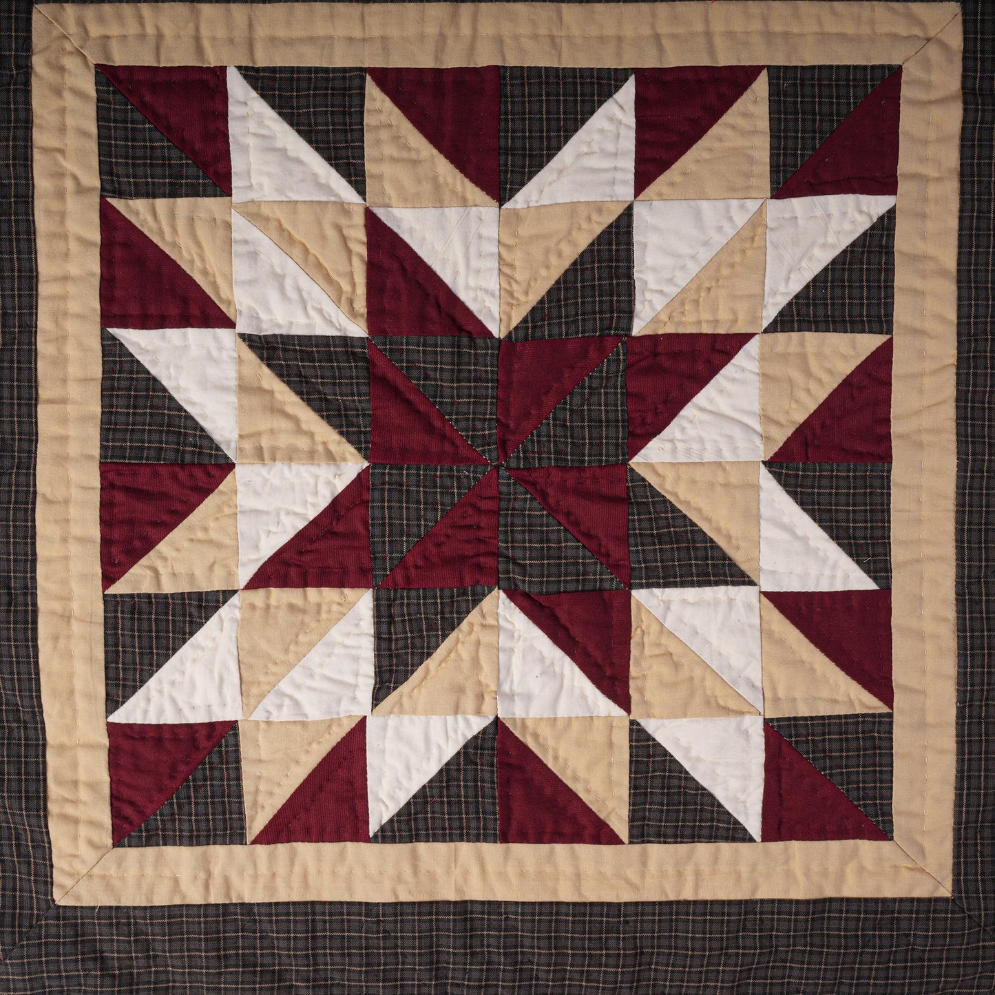 Hand made Hand quilted Throw Quilt, Table Topper 20"x20" Broken star blue plaid quilt by Home Heart brands (Made in India)