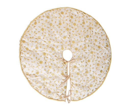 Christmas tree skirt 36" round  Serenity Gold Embroidered jacquard fabric Thick Double Layer by HOME HEART Brands