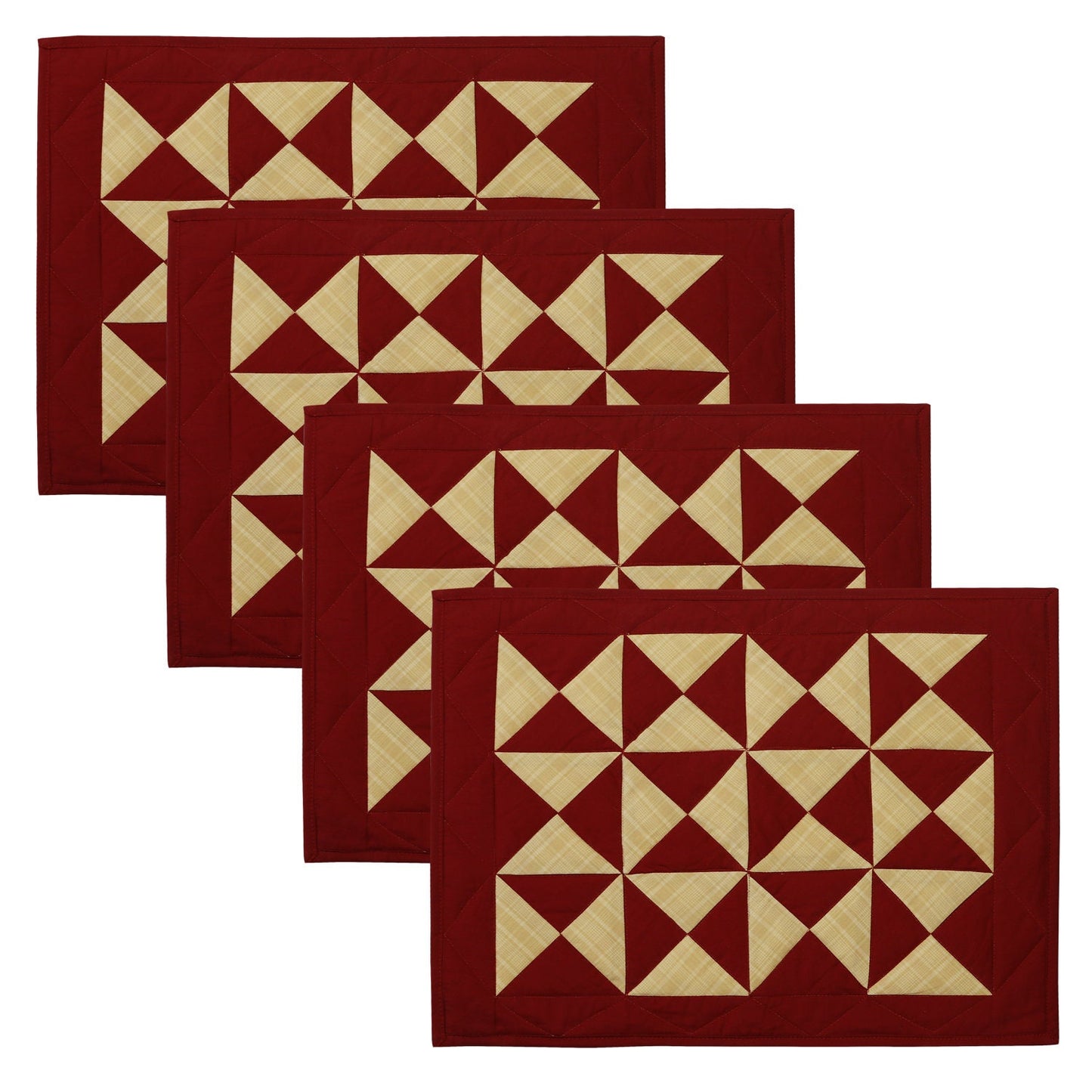Quilted placemats tablemat patchwork 14"X19" Country Kaleidoscope Burgundy Khaki by HOME HEART Brands(Made in India)