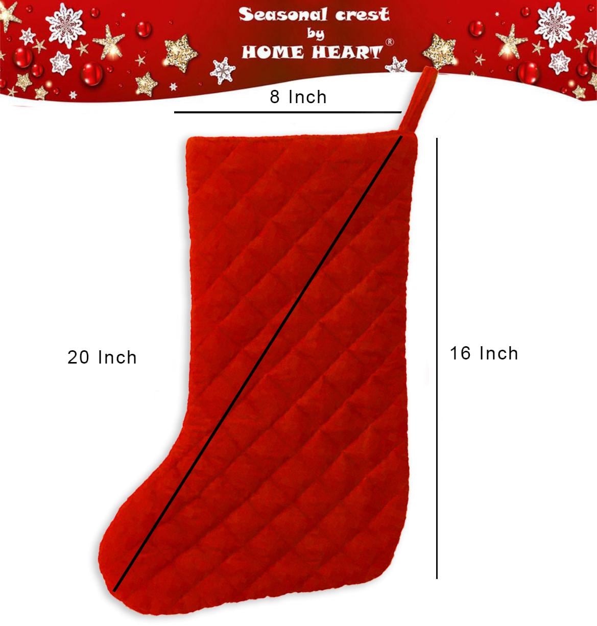 Christmas stocking hand made machine quilted Traditional red velvet thick(16 inc tall)Christmas stocking by HOME HEART Brands(Made in India)