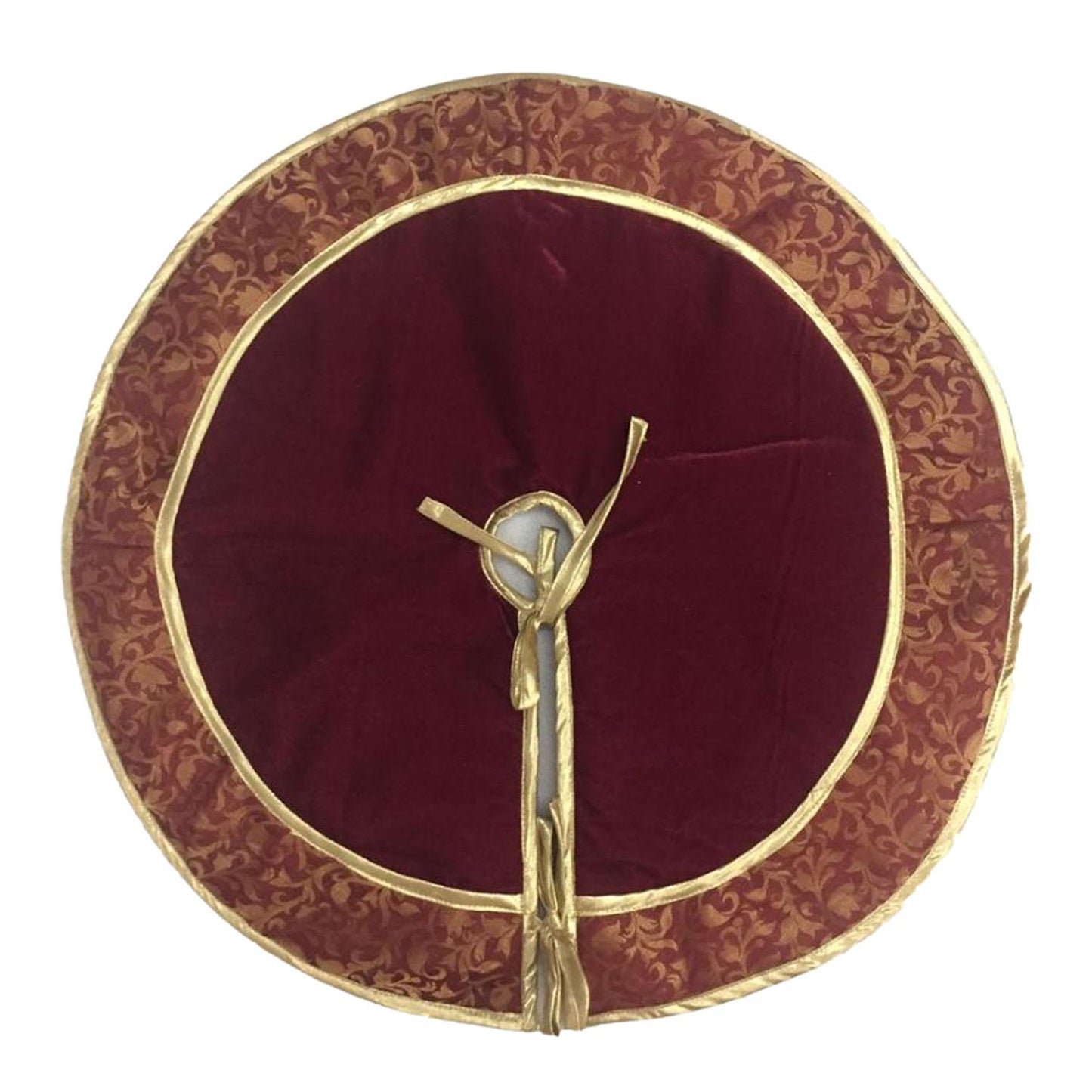 Christmas tree skirt classic micro maroon red Velvet fabric with gold & floral Brocade Fabric Border Thick Double Layer by HOME HEART Brands