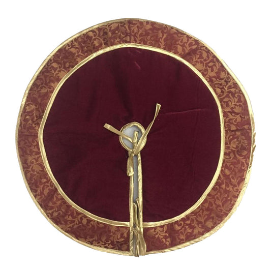 Christmas tree skirt classic micro maroon red Velvet fabric with gold & floral Brocade Fabric Border Thick Double Layer by HOME HEART Brands