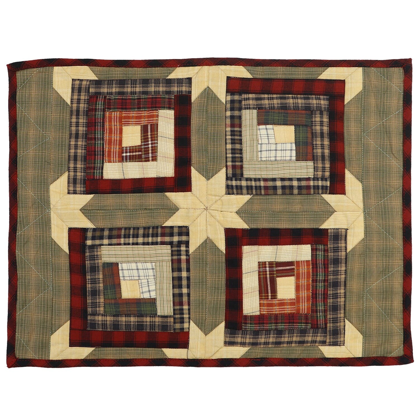 Quilted Placemat & Table toppers Tablemat Country Cabin Green gold by HOME HEART Brands(Made in India)