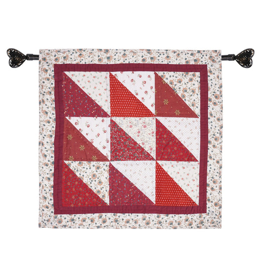 Hand Quilted table topper, square mat runner, patchwork , small quilt, Calico floral prints sew pocket by HOME HEART Brands(Made in India)