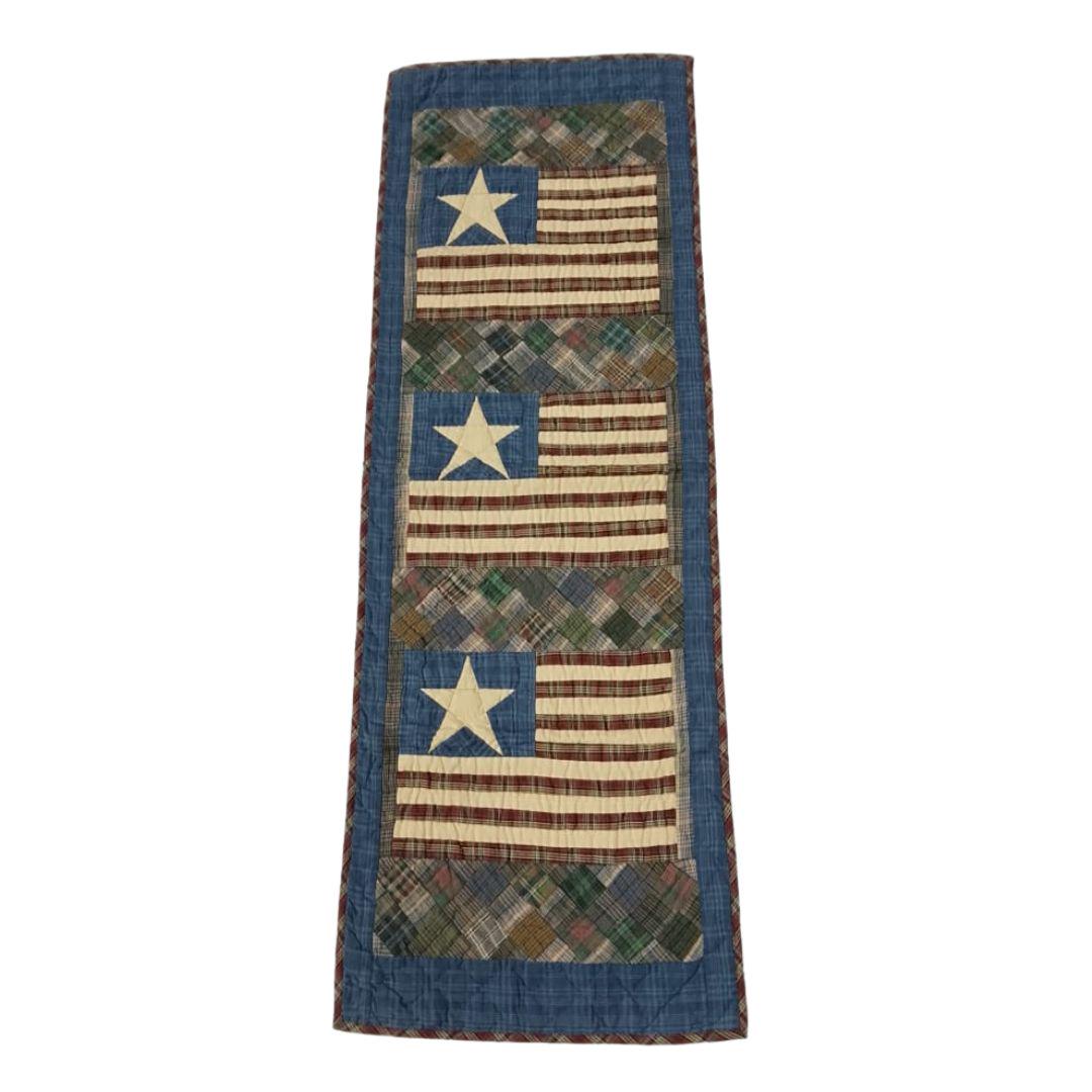 Hand Quilted crafted Old glory Americana flag patchwork plaid table runner 16"x50" Table Toppers by HOME HEART Brands(Made in India)