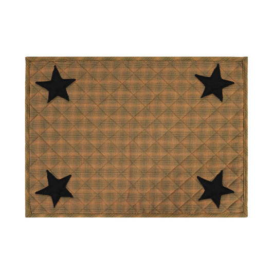 Quilted PLACEMAT & Table toppers Table mat black star embroidered green accented Country Plaid 14"X19" by HOME HEART Brands(Made in India)