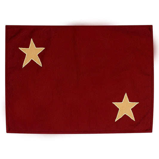 Cotton placemat & Toppers Premium tapestry cotton fabric dark red with beige star applique embroidered by Home Heart Brands(Made in India)
