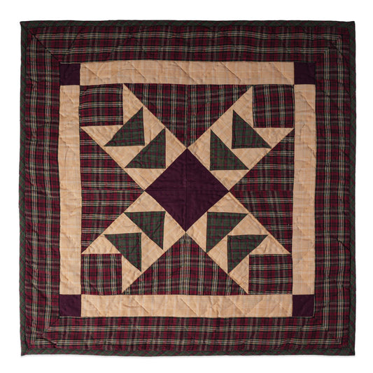 Hand made Hand quilted Wall hanging Quilt, Table Topper 19"x19" Primitive flying geese red green plaid by Home Heart brands (Made in India)