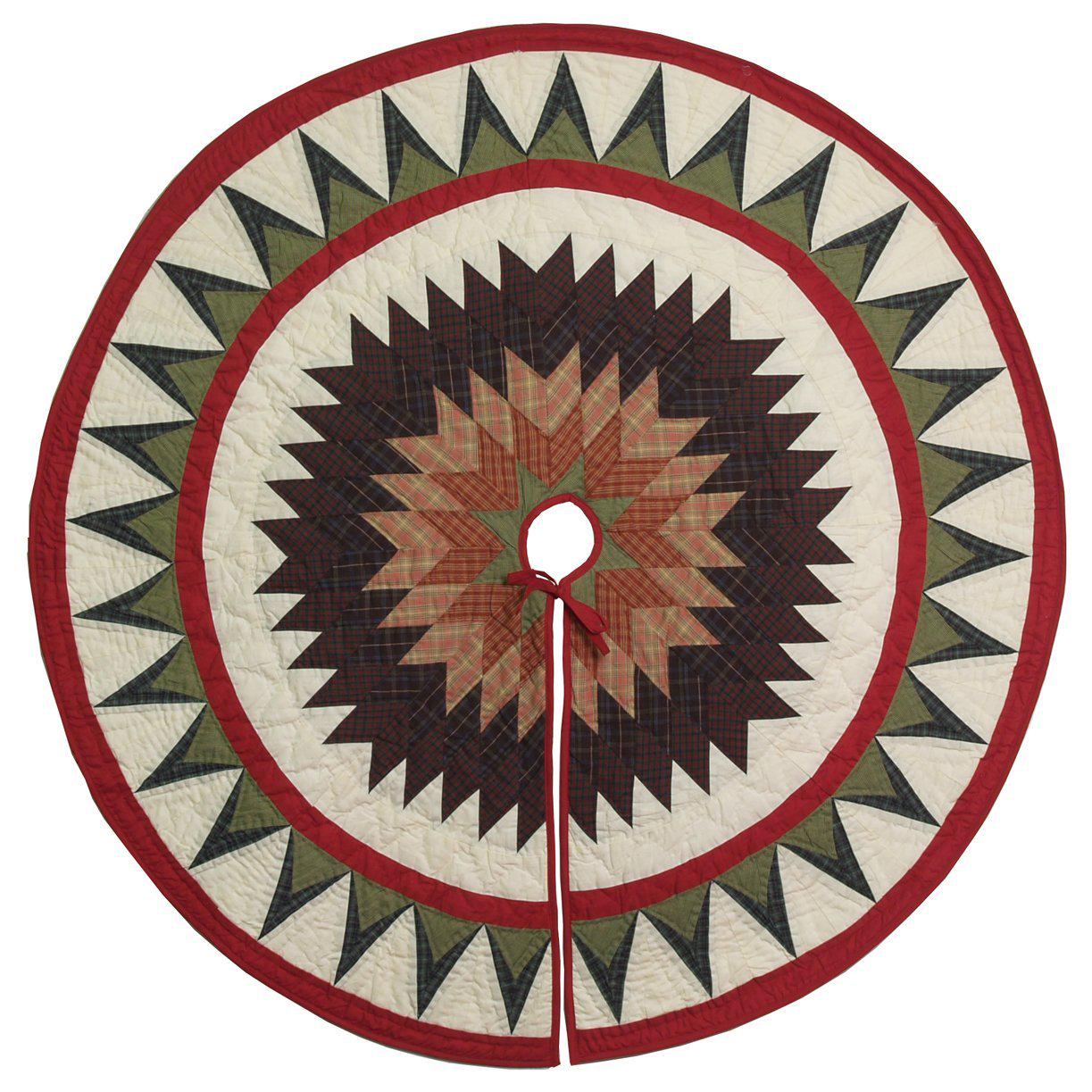 Christmas tree skirt Table top tree skirt Lone Star calico plaid hand quilted patchwork Heirloom Quality by HOME HEART Brands(Made in India)
