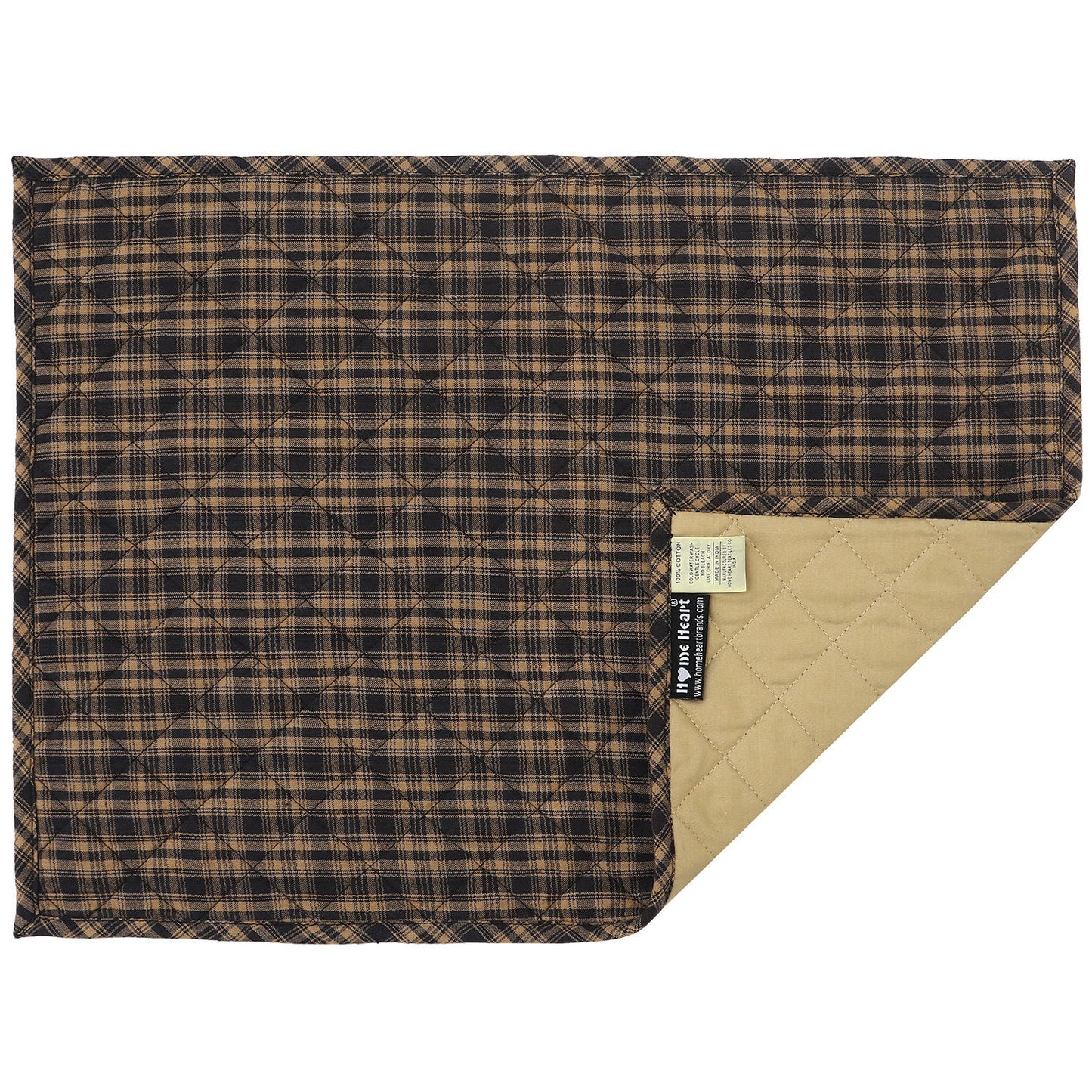 Quilted PLACEMAT Black/Beige Country Plaid Country Plaid 14"X19" by HOME HEART Brands/Tablemat