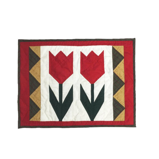 Hand made hand quilted crafted placemats, tablemats, table topper,  patchwork Calico Tulip 14"X19" by HOME HEART Brands (Made in India)