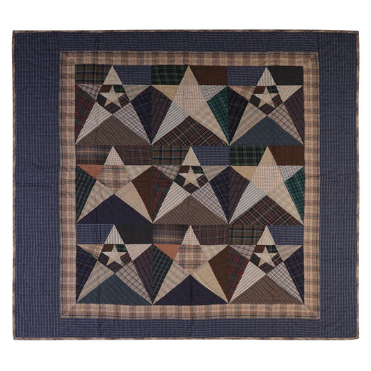 Hand made calico plaid Primitive Star 44"x44" country Cotton Hand Quilted patchwork Wall hanging & Toppers, baby quilt by HOME HEART Brands