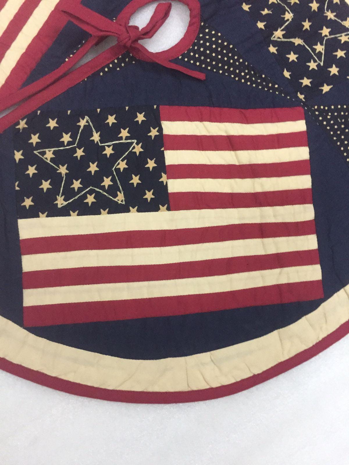 Christmas tree skirt table top 24" round hand made quilted rice stitch star patchwork Old glory flag Thick Double Layer by HOME HEART Brands