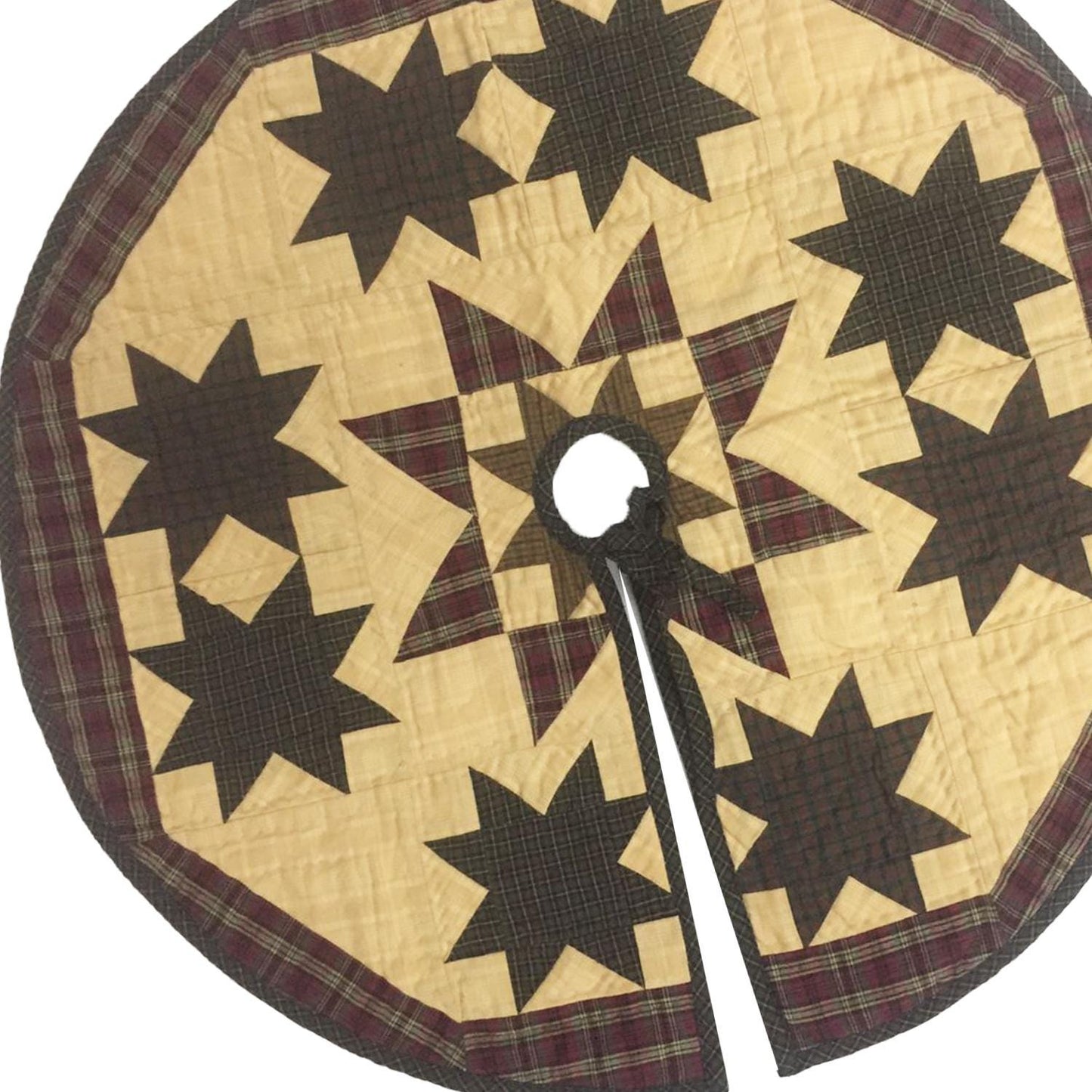 Christmas tree skirt 24" inch hand made hand quilted star of stars plaid Heirloom Quality tree skirt by HOME HEART Brands( Made in India)