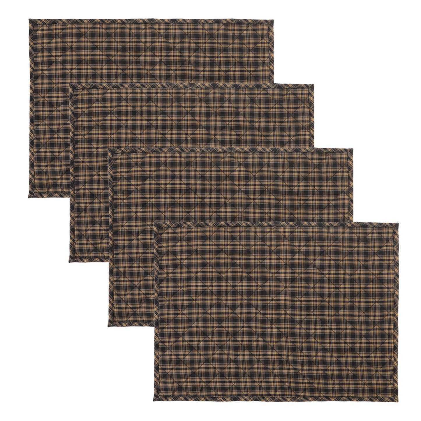 Quilted PLACEMAT Black/Beige Country Plaid Country Plaid 14"X19" by HOME HEART Brands/Tablemat
