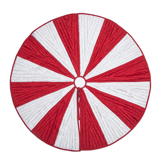 Christmas tree skirt red & white faux silk in shape of triangles and intricate quilting thick Double Layer tree skirt by HOME HEART Brands