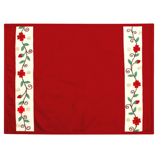 Cotton placemat & Toppers Premium tapestry cotton fabric red applique floral embroidered by Home Heart Brands(Made in India)