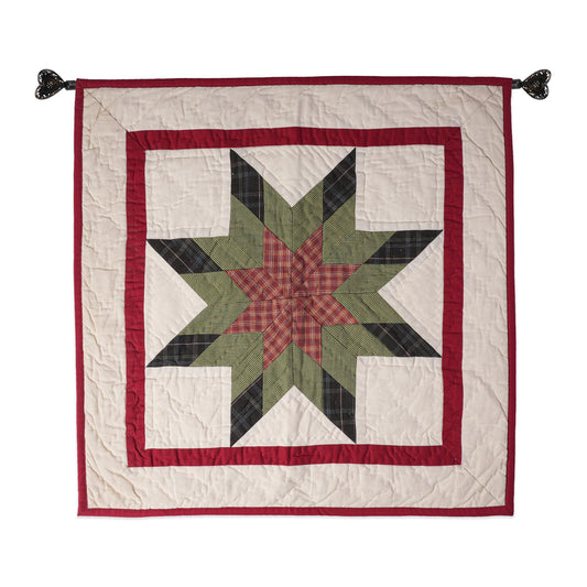 Hand made Hand quilted Throw Quilt, Table Topper 20"x20" Lone Star red green plaid calico quilt by Home Heart brands (Made in India)