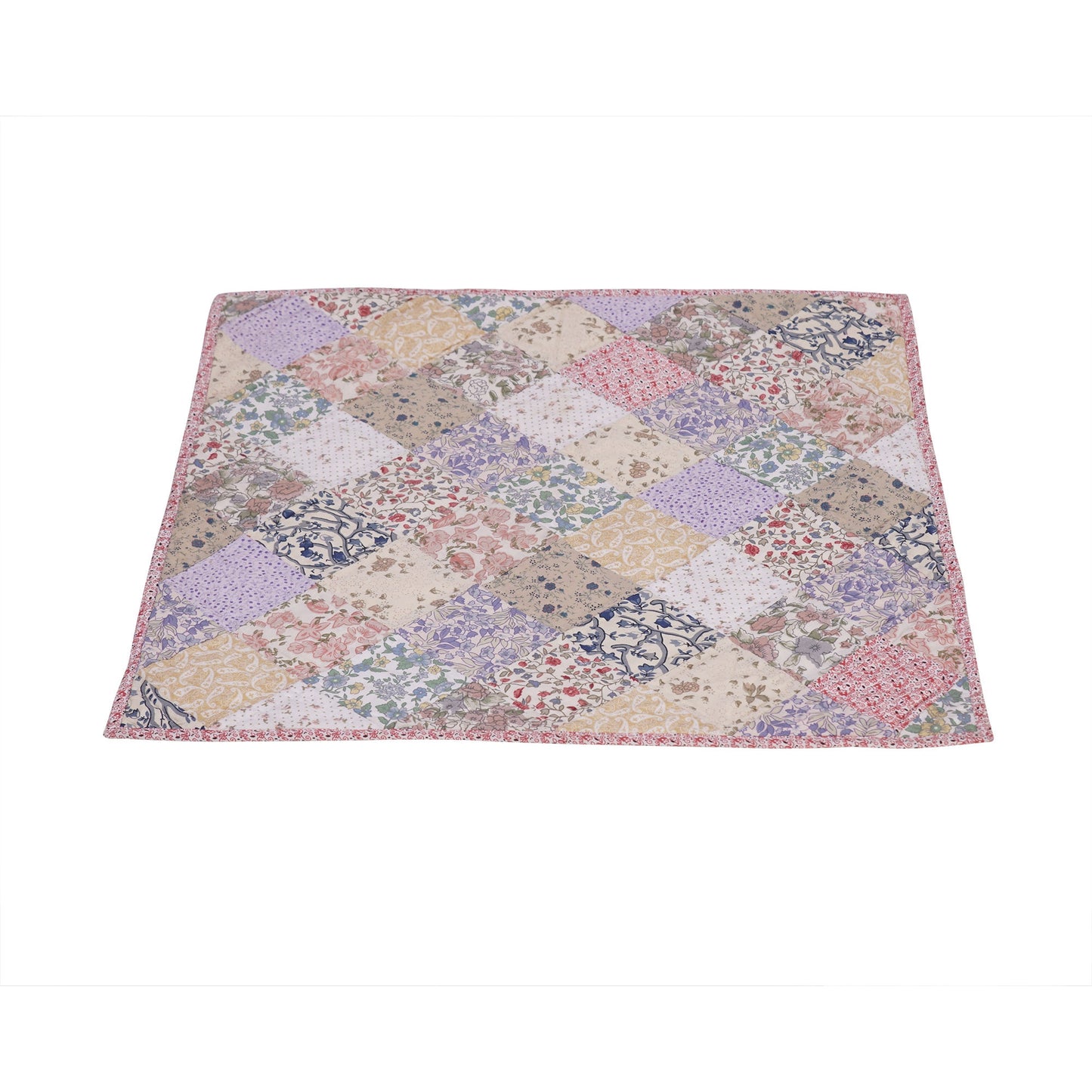 Hand Quilted table topper, square mat runner, patchwork , small quilt, Calico floral prints sew pocket by HOME HEART Brands(Made in India)